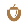 Letter U Logo With Nut. Oak Acorn Illustration, Walnut Symbol Illustration