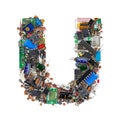 Letter U made of electronic components Royalty Free Stock Photo