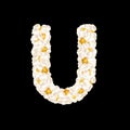 The letter U made up of airy popcorn. Vector illustration Royalty Free Stock Photo