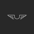 Letter U monogram wings logo mockup, thin line design element, creative idea flying emblem