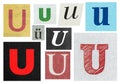 Letter U paper cut Old newspaper magazine cutouts creative crafting Royalty Free Stock Photo