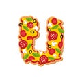 Letter U pizza font. Italian meal alphabet. Lettring fast food