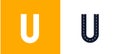 Letter U. Road font. Typography vector design with street lines. On white and yellow background