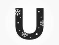 Letter u with snowflake and snow. element for Christmas, new year and winter design. isolated vector image Royalty Free Stock Photo