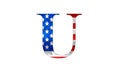 Letter U with stars and stripes US flag lettering font