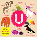 Letter U tracing. Unicorn. Umbrellabird. Urchin. Uguisu. Uakari. Urial