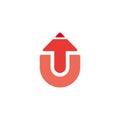 Letter u up motion arrow simple geometric design logo vector Royalty Free Stock Photo