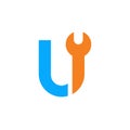 Letter U Wrench Logo Icon. Plumber, Repairman or Mechanic Concept - Vector