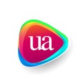 Letter UA logo in triangle shape and colorful background, letter combination logo design for company identity