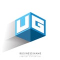 Letter UG logo in hexagon shape and blue background, cube logo with letter design for company identity