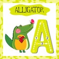 Letter A uppercase cute children colorful zoo and animals