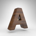 Letter A uppercase on white background. Dark oak 3D letter with brown wood texture. Royalty Free Stock Photo