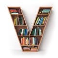 Letter V. Alphabet in the form of shelves with books isolated on