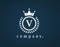 Letter V floral wreath brand logo template Royalty Free Stock Photo