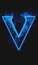 letter V in glowing blue light on black background, v for vendetta concept