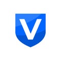 Letter V inside a blue shield. good for any business related to security or defense company