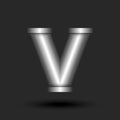 Letter V logo 3d line pipe shape construction with metal flanges, metallic gradient color creative typography idea identity,