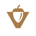 Letter V Logo With Oak Acorn, Walnut Symbol Illustration - Vector