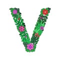 Letter V made from floral elements. T-shirt print, pattern on a white background. Design from flowers Royalty Free Stock Photo