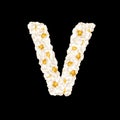 The letter V made up of airy popcorn. Vector illustration Royalty Free Stock Photo