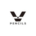 Letter v pencil pen learning symbol logo vector Royalty Free Stock Photo