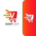 Letter V Shopping Cart Logo, Fast Trolley Shop Icon Royalty Free Stock Photo