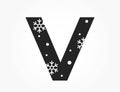 Letter v with snowflake and snow. element for Christmas, new year and winter design. isolated vector image Royalty Free Stock Photo