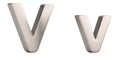 Letter v from steel solid alphabet isolated on white background. 3D illustration Royalty Free Stock Photo