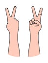 Letter V by two fingers as Victory symbol and sign of peace