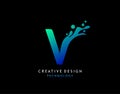 Letter V Water Splash Logo. Modern Techno Alphabetical Icon, Template Design Royalty Free Stock Photo