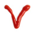 Letter V written with ketchup on white background Royalty Free Stock Photo