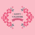 Letter valentine day, with elegant pink flower frame art. Vector