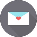 A letter on Valentine`s day flat icon on gray background with shadow