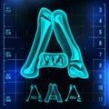 A Letter Vector. Capital Digit. Roentgen X-ray Font Light Sign. Medical Radiology Neon Scan Effect. Alphabet. 3D Blue