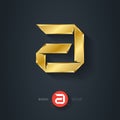 Letter A, Vector gold font. Pseudo origami style, including flat