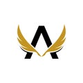 Letter A vector logo design template. Wings logotype creative concept. Moving idea classic icon