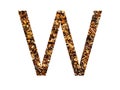 Letter W of the alphabet made with brown wood chips Royalty Free Stock Photo