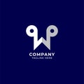 Letter W Alphabet Music Logo Design isolated on Navy Blue background. Initial and Musical Note, Quaver, Eighth Notes logo concept