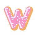 Letter W donut font. Doughnut alphabet. Sweet lettering.