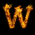 Letter W. Fire flames on black isolated background Royalty Free Stock Photo