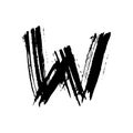 Letter W. Handwritten by dry brush. Rough strokes font. Vector illustration. Grunge style elegant alphabet.