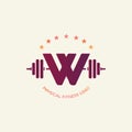 Letter W logo design with dumbbell icon. new best health and physical fitness company vector logo design