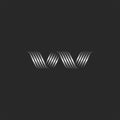 Letter w logo initial creative monogram, metallic ribbons decor, smooth overlapping thin lines wave shape