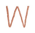 Letter W made of copper wire