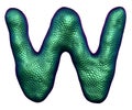 Letter W made of natural green snake skin texture isolated on white. Royalty Free Stock Photo