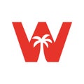 Letter W Palm Tree Logo Design Concept For Travel Beach Landscape Icon Vector Template Royalty Free Stock Photo