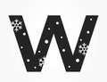 Letter w with snowflake and snow. typography element for Christmas, new year and winter design. isolated vector image Royalty Free Stock Photo