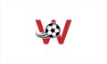 Letter W with soccer ball shot icon and football in flat vector minimalist logo design Royalty Free Stock Photo