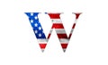 Letter W with stars and stripes US flag lettering font