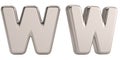 Letter w from steel solid alphabet isolated on white background. 3D illustration Royalty Free Stock Photo